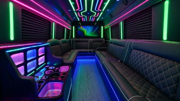 Interior of Charter Bus Company Joliet's 28 Passenger Party Bus in Joliet